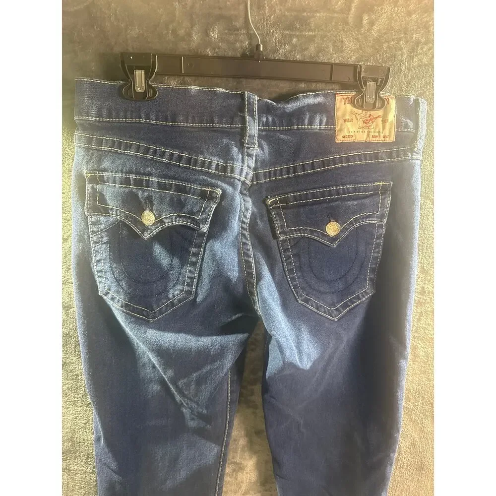 True Religion Geno Relaxed Slim Jeans Size 36 Men Big T Flap Pocket Blue Denim
